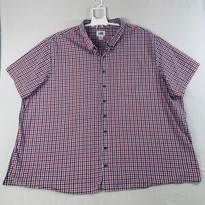 HB Harbor Bay Mens 5XL Gingham Check Short Sleeve Button Up Shirt Red Blue White
